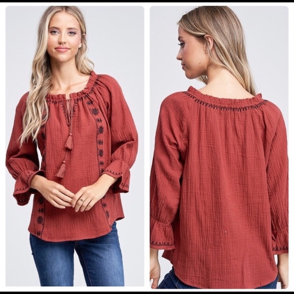 ♥️2 left ❤️ Rust Boho Top - Picture 1 of 6